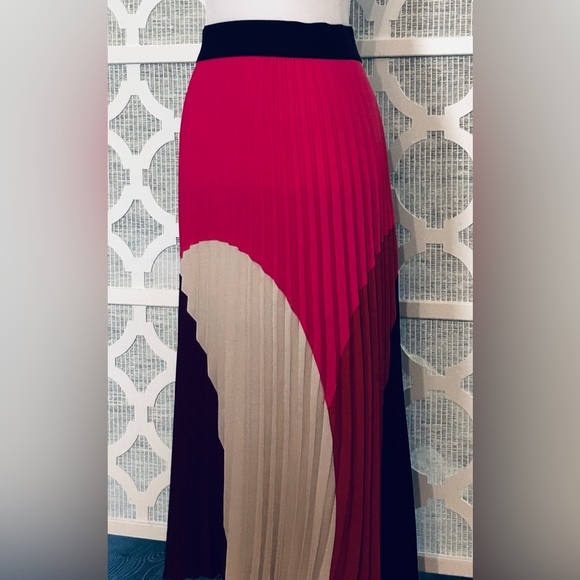 Mod Colorblock Midi Pleated Skirt Ballet Retro Vintage Vibe Alfani Med  Pink Red - Picture 4 of 13